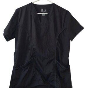 Beverly Hills Uniforms Womens Black V-Neck Scrub Top L Polyester/Spandex